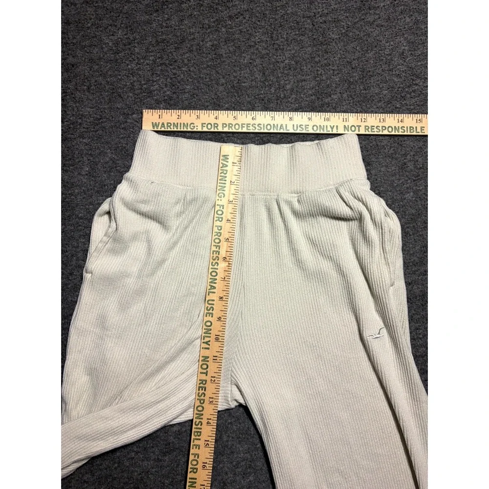 Hollister Sleep Pants Womens XS Beige Stretch Ribbed High Rise Cozy Wide Leg
